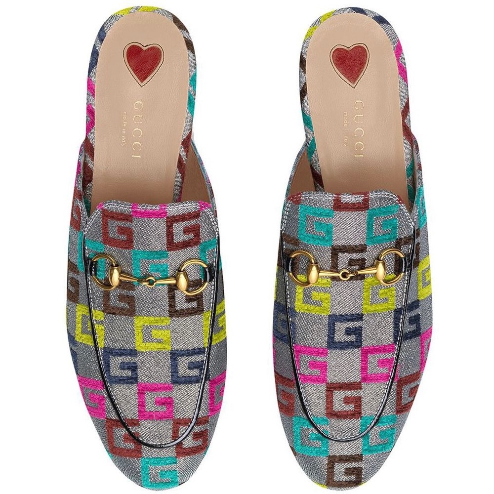 NEW Gucci Princetown velvet G lurex loafers Shoes size 37